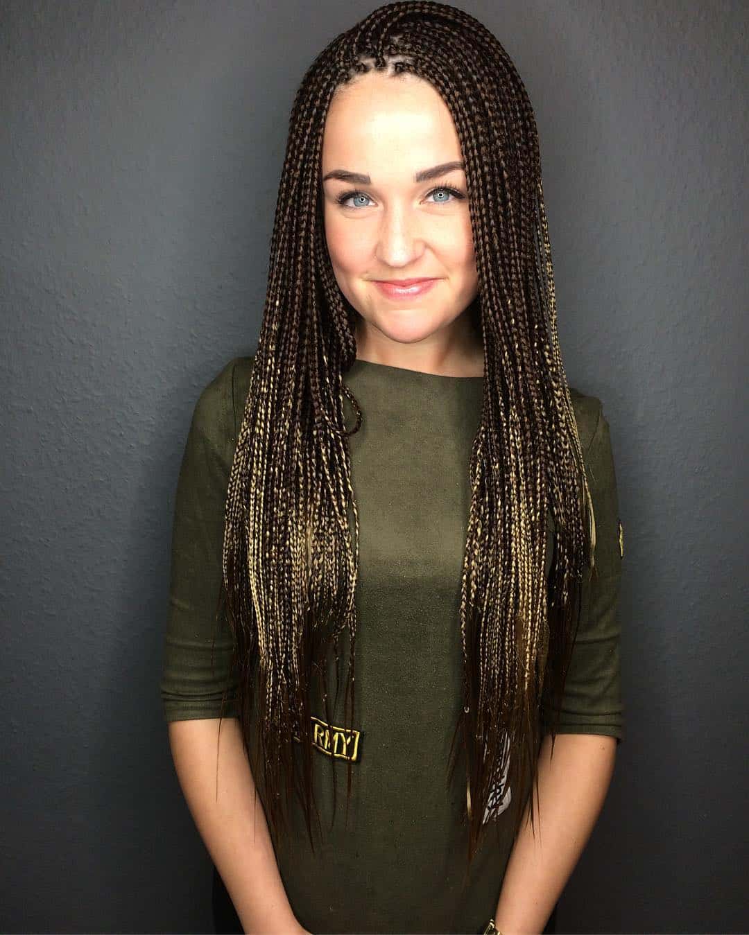 Micro Box Braids With Golden Accents
