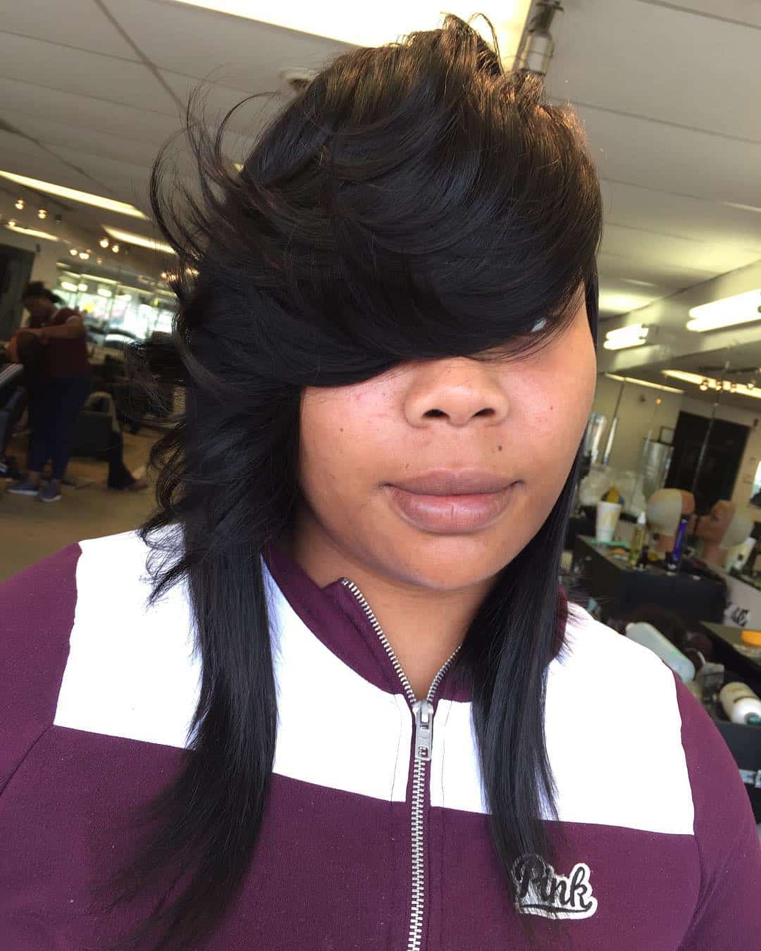 Long Swept Bangs With Layered Medium Length Sew-In