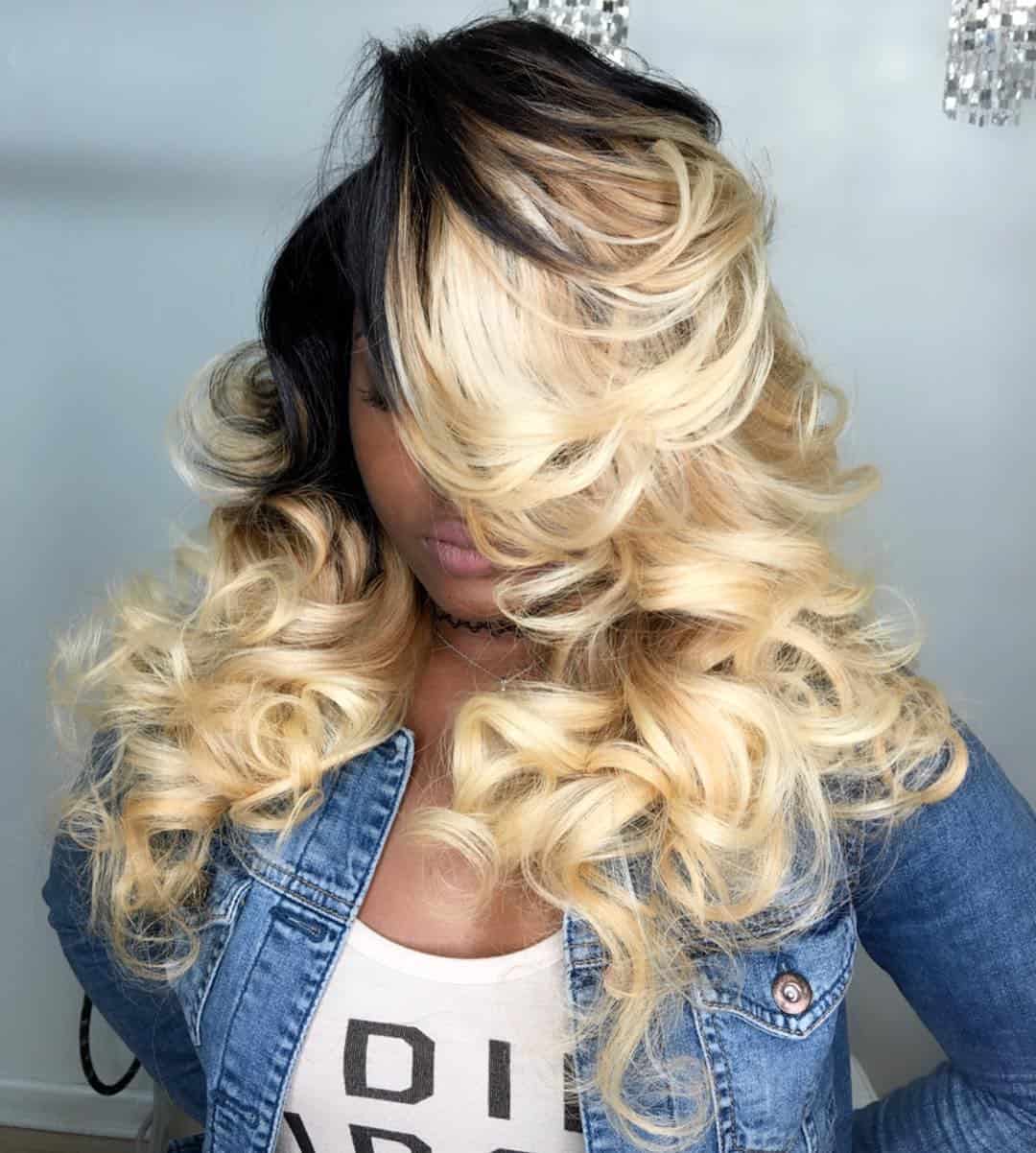Dark Blond Bouncy Chunky Curls With Dark Roots