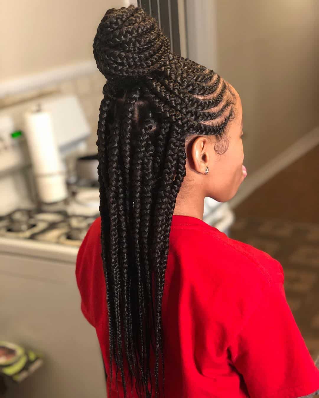 Half And Half Box Braids On Top Knot