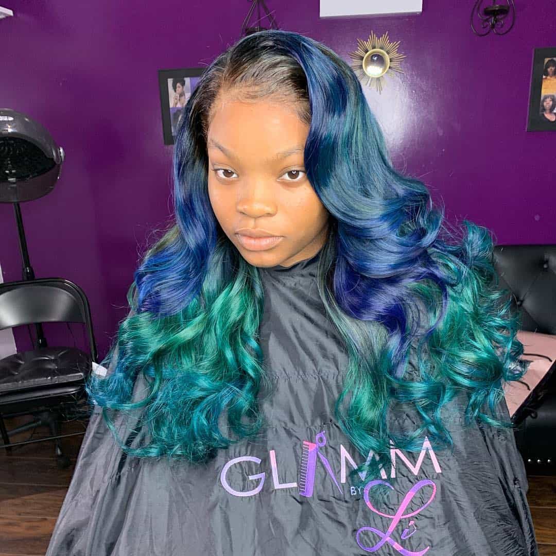 Long Soft Curls In Blue Mermaid Colors