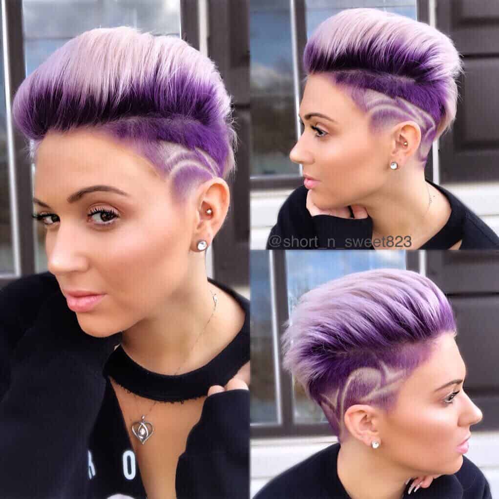 Curved Design On Violet Ombre Pixie