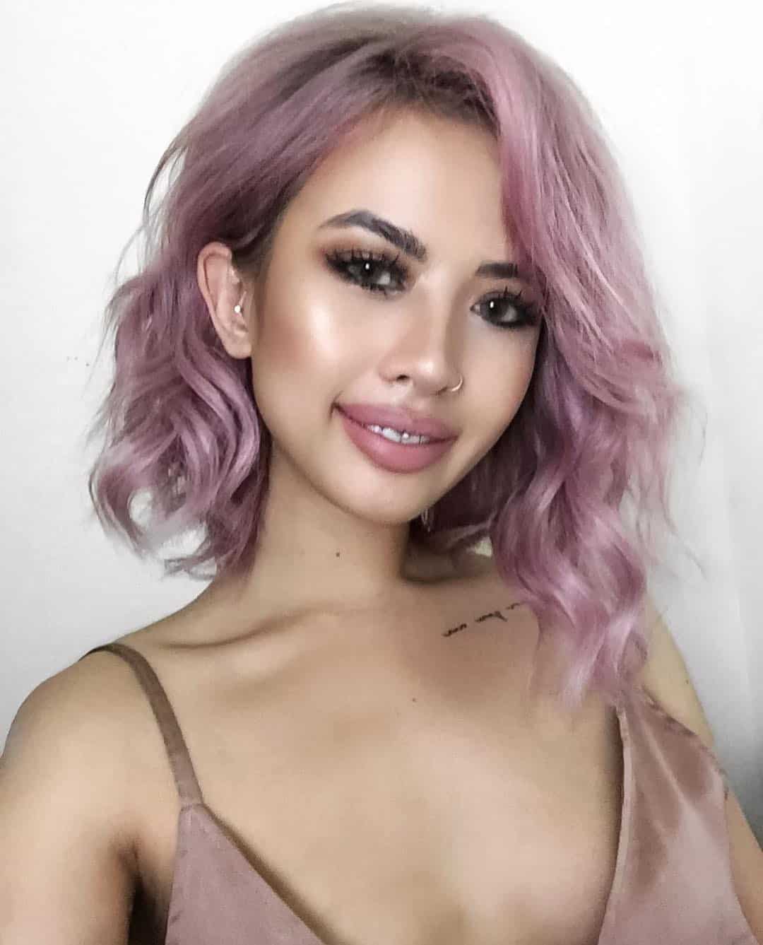 Wavy Subtle Asymmetrical Dusty Rose Bob