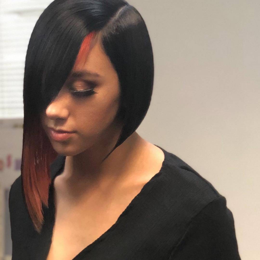 Straight Slick Asymmetrical Black Lob With Red Inside