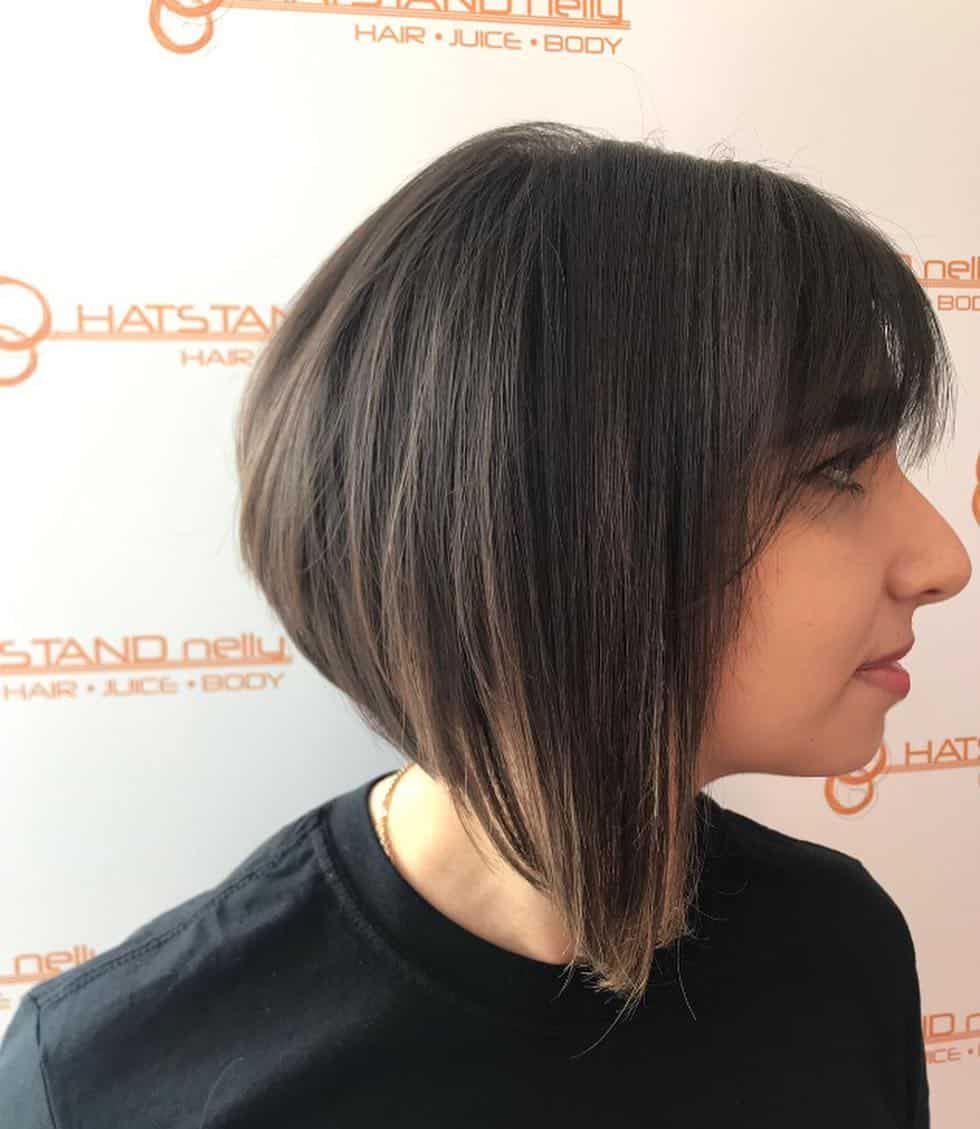 V-Cut Assymetrical Short Bob On Brown Ombre