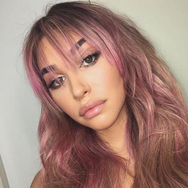 Pink Wavy Hair On Long Feathery Bangs