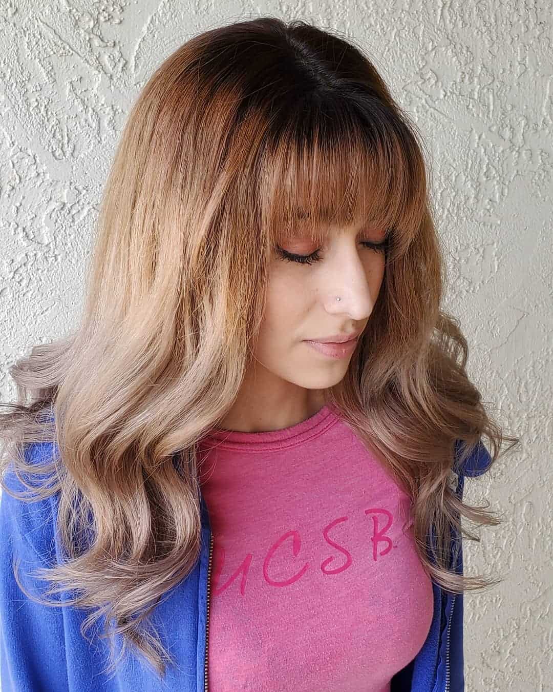 Choppy Bangs On Long Color Melt Blonde Hair