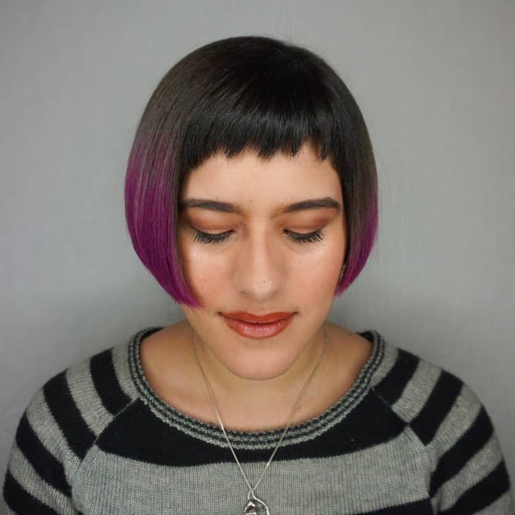 Bitten Up Bangs On Baby Bob With Purple Tips