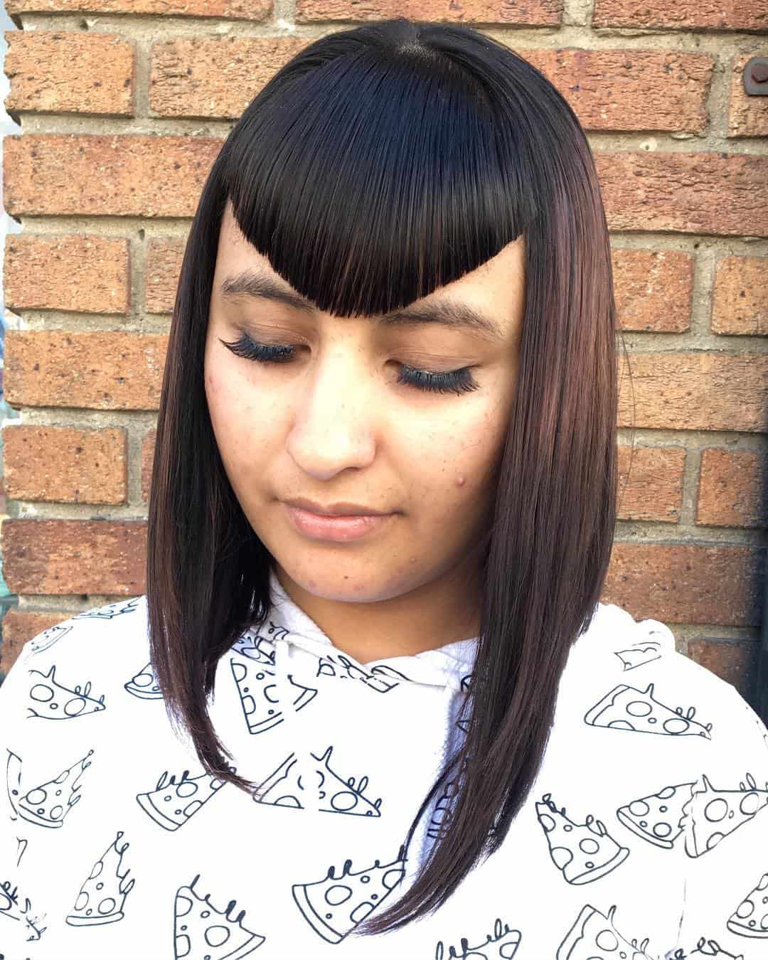 Asymmetrical A-Line With Curved V-Shaped Bangs