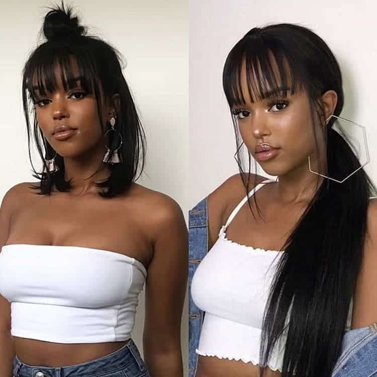 Half Up Half Down Hairstyle With Bangs