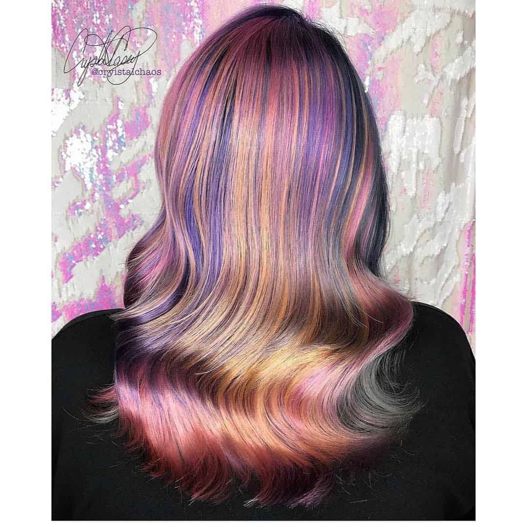 Sunset Pink Purple And Yellow Balayage On Black