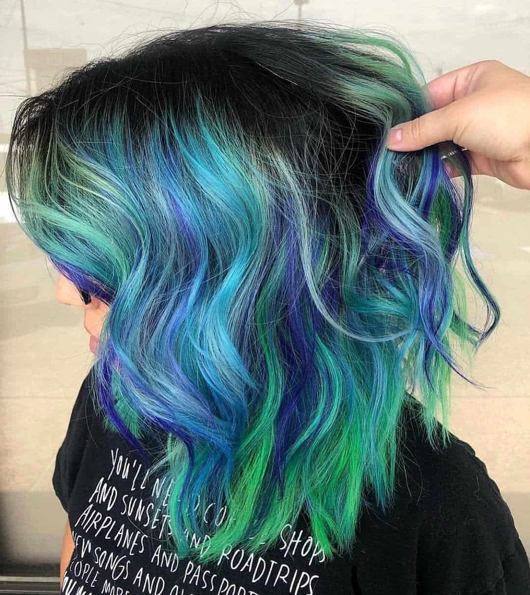 Blue Aquamarine Balayage On Short Black