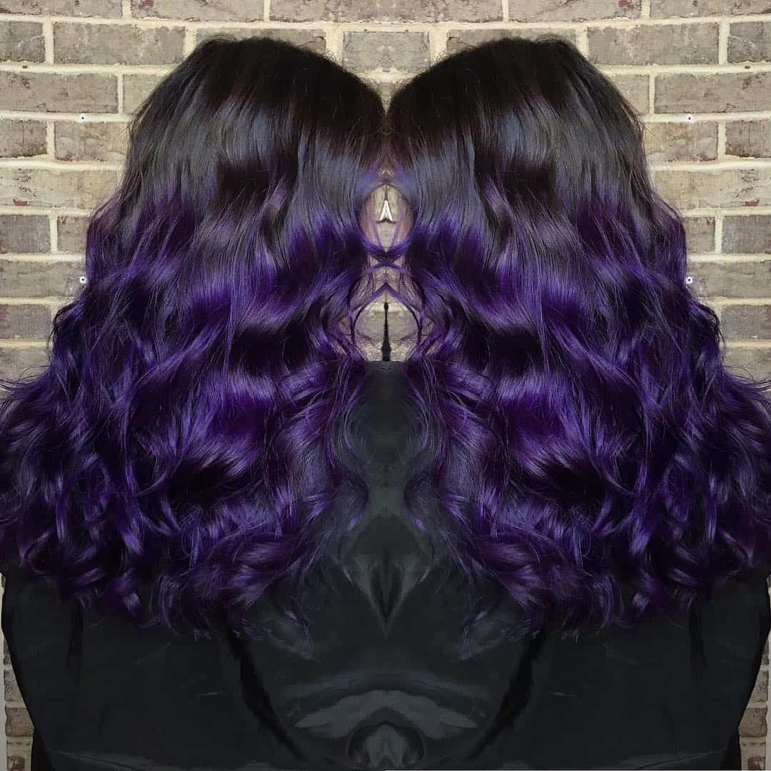 Long Black Hair With Purple Balayage Waves