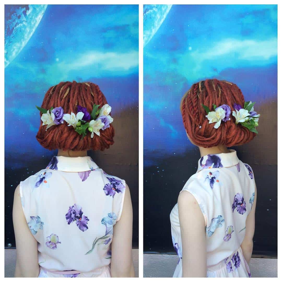 Red Dreadlocks Chignon Updo