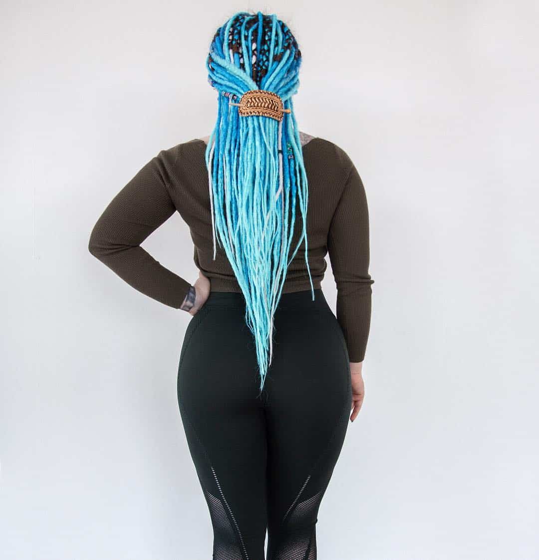 Ombre Blue Wrapped Up Dreadlocks Tied Back With A Clip