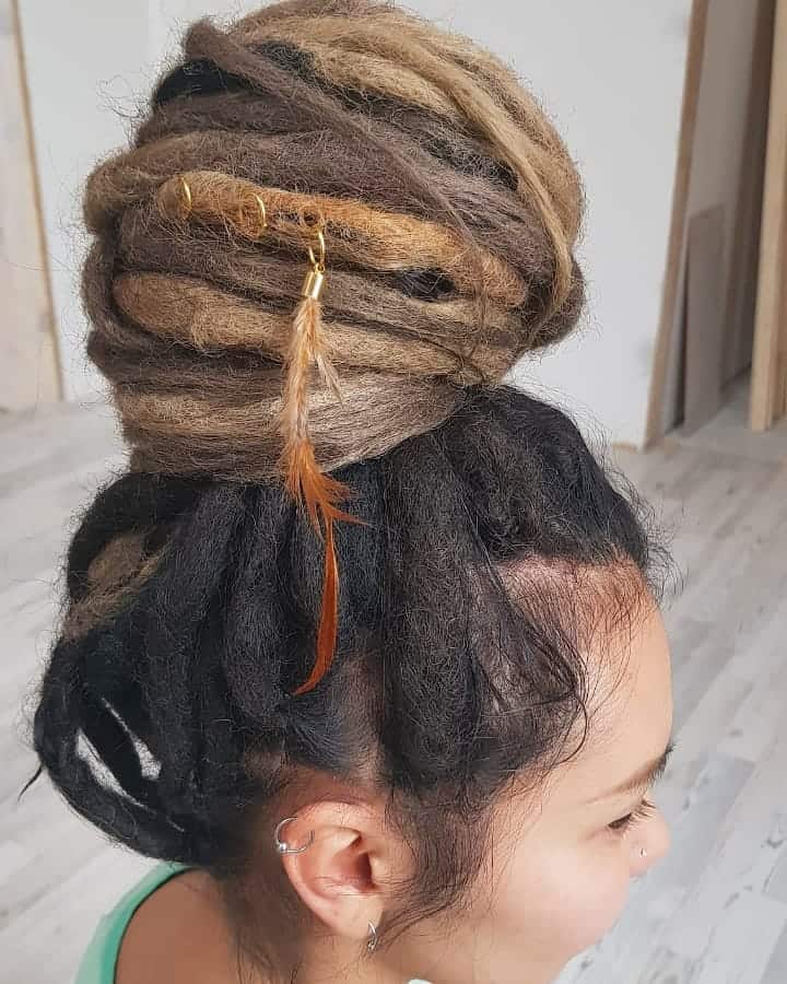 Natural Light Brown Hued Deadlocks In High Turban Bun