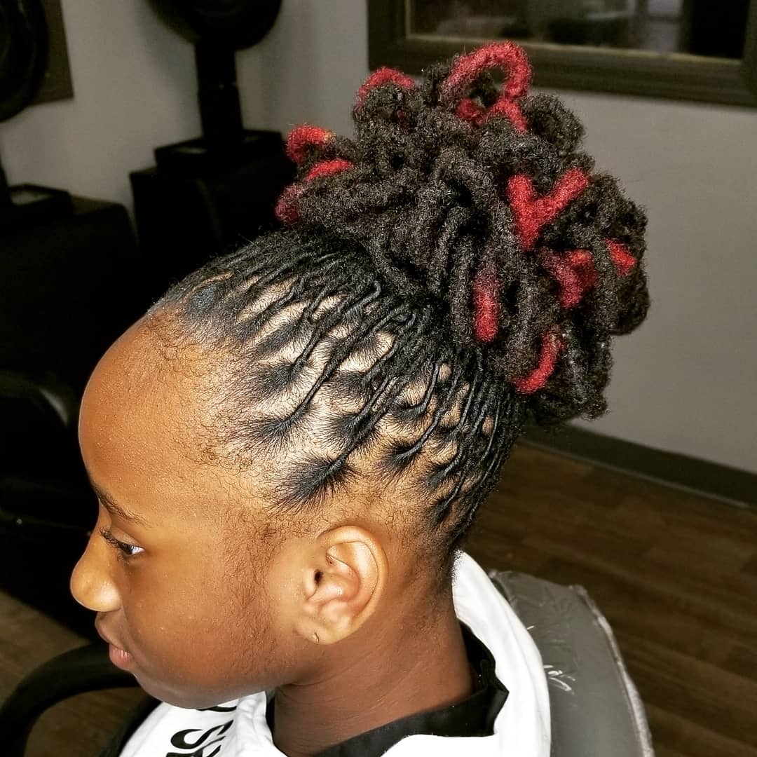 Micro Twists Braids In Twisted Brown And Red Dreadlocks Bun