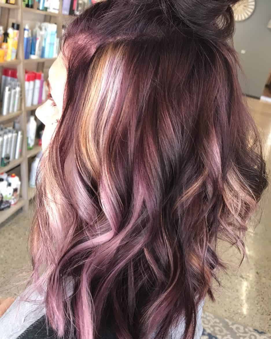 Bright Blonde Peekaboo Highlights On Violet Magenta Base