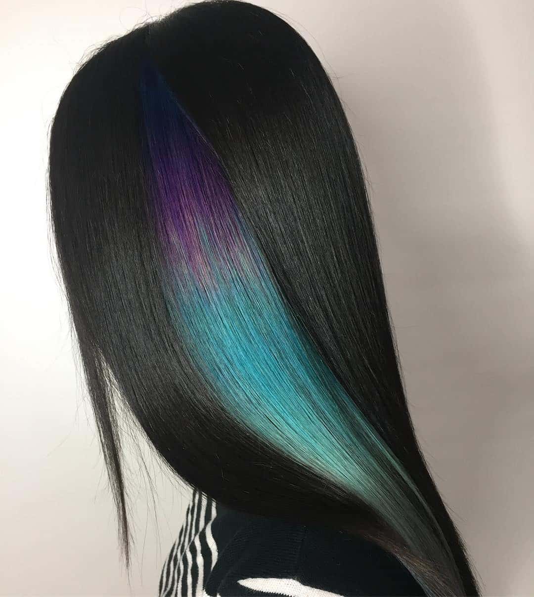 Peacock Peekaboo Highlight On Straight Black Hair