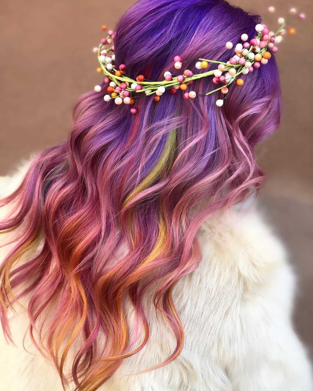 Rainbow Peekaboo Highlights On Purple Hair