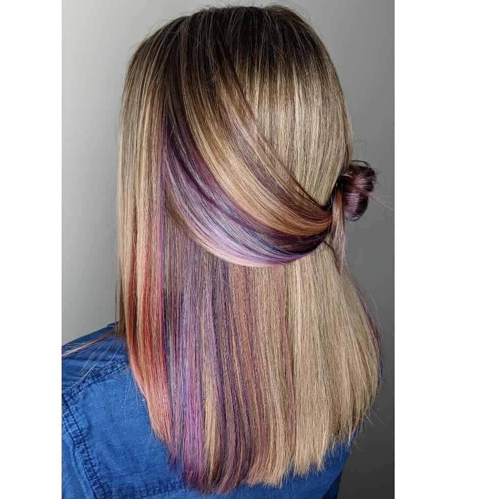 Purple Coral Peekaboo Highlights On Blonde