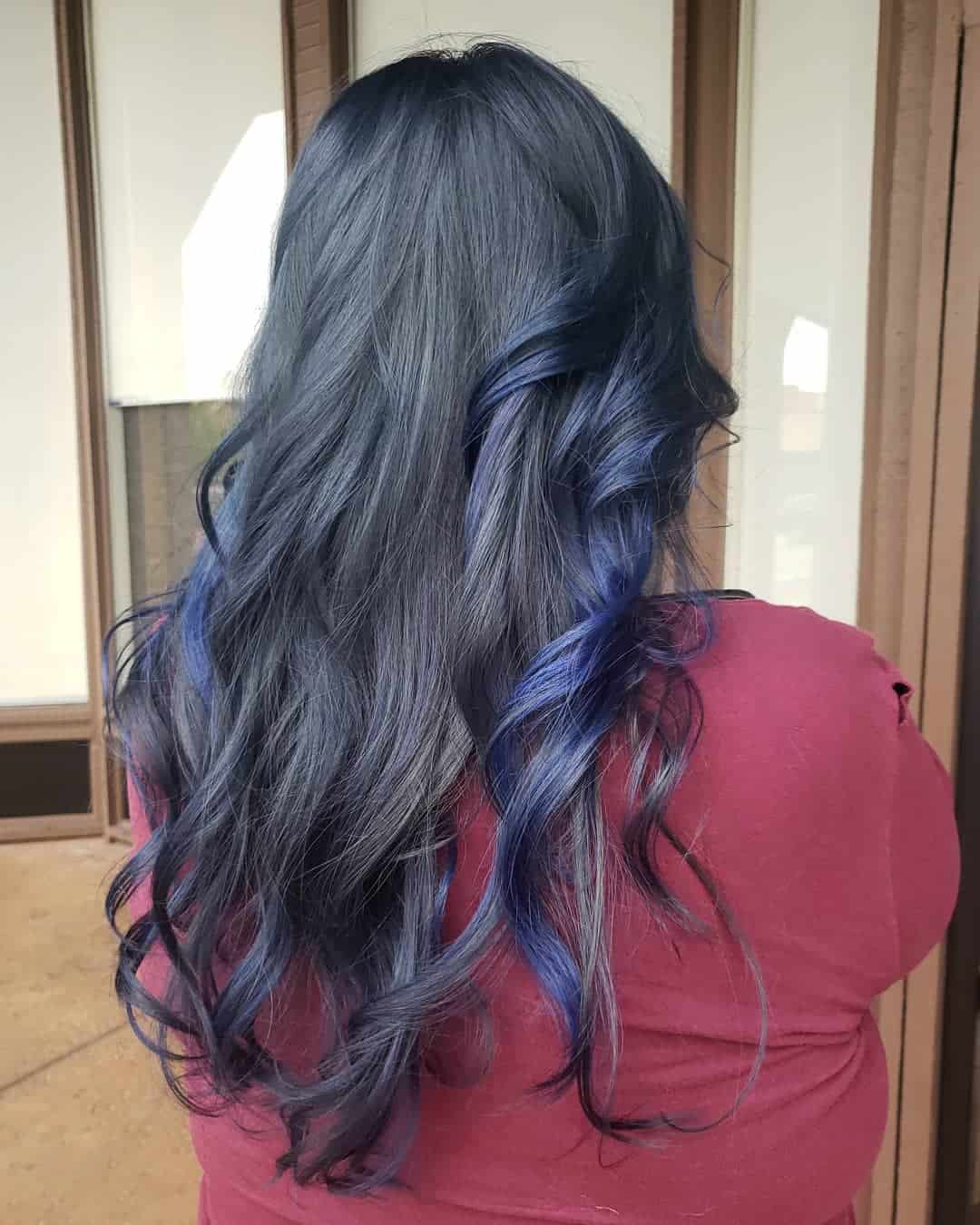 Midnight Blue Peekaboo Highlights On Black Waves