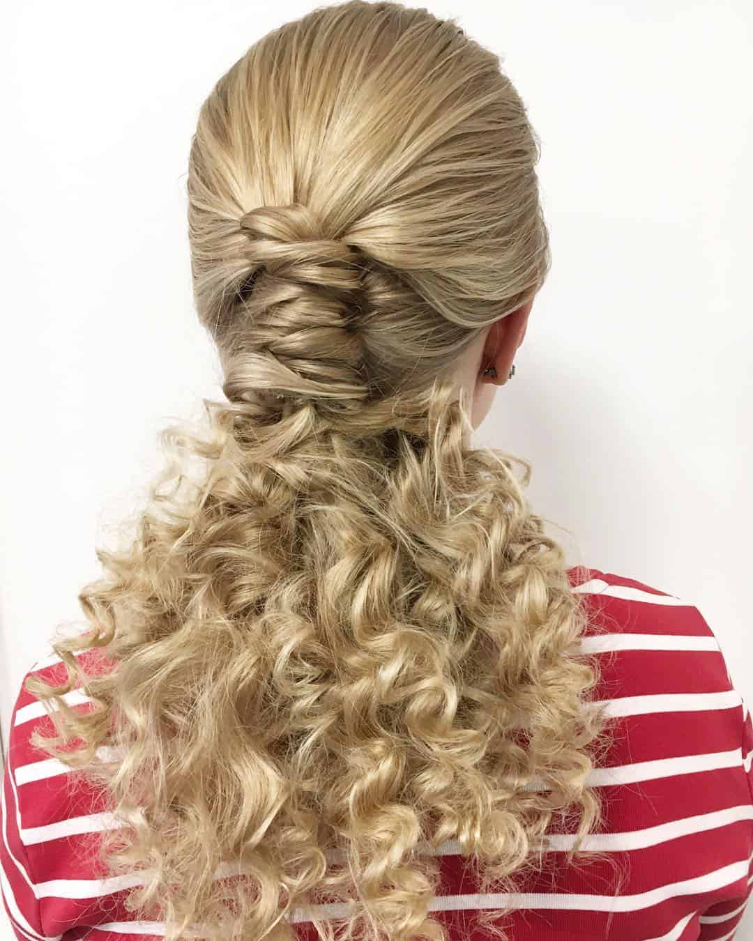 Small Messy Pipe Braid In Loose Curly Ponytail