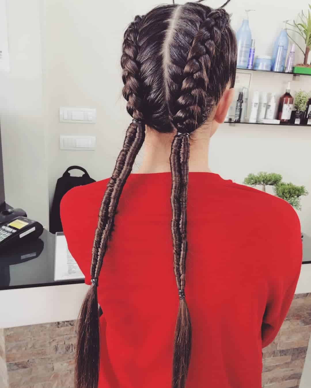 Inverted French Braids Ending In Double Pipe Braid