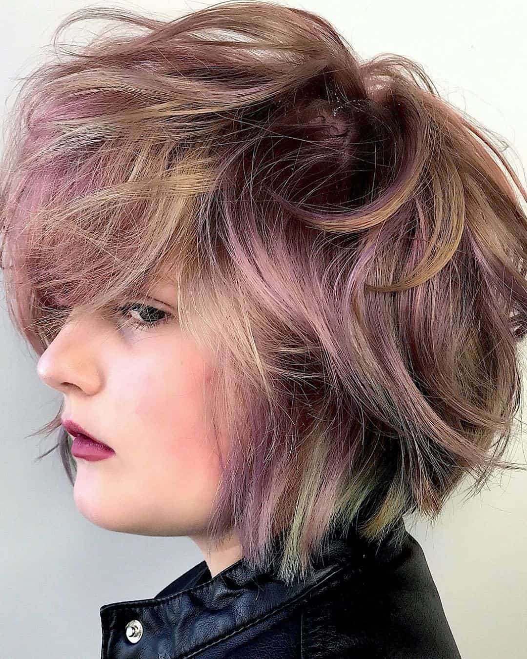 Colorful Shaggy Long Pixie With Side Bangs